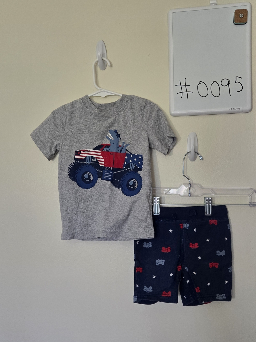 Carter's 2T Forth Of July Gray Tee and Navy Monster Truck Pajama Set #0095
